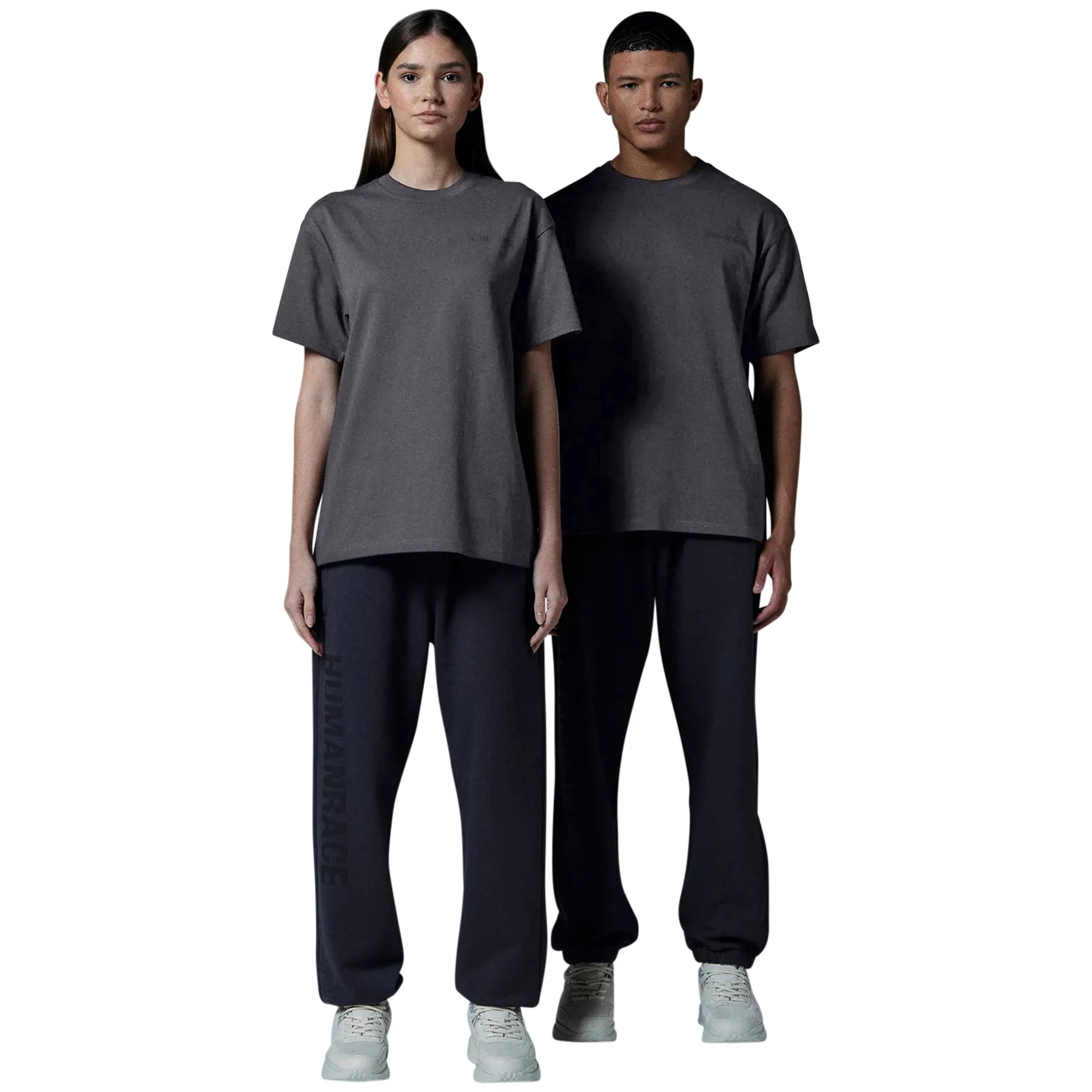 Model front view of Human Race Made Dusty Grey T Shirt